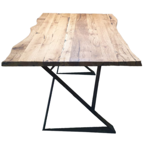 Dining Table Finished with Tung oil. The cracks are filled with black filler. With metal legs. Made from Old OAK. 180/80/78 h cm Blat de 4 cm.